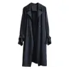 Womens Trench Coats Thin Chic Sleeve Belt Elegant Autumn Coat Western Style Lady Jacket Midi Length for Office 230114