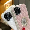 Роскошные чехлы Diamond Clear логотип с кожаным телефоном для iPhone 14 13 Pro Max 12 11 XS XR 7 8 Plus Grid Glitter милый кок