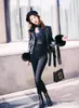 Women's Leather Real Jacket Women S Winter Stand Collar Versatile Slim Fit Wool Sleeve Black Plush Fur Short For & Faux