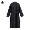 Women's Trench Coats DH Fashion Long Black Coat Female Outerwear Spring Autumn For Women With Belt Waterproof Duster Cloak Lady