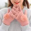 5本の指の手袋は女性の秋と冬のウールの女性韓国語バージョンかわいい温かい厚いニットグローブ1