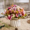 Decorative Flowers & Wreaths Nordic Simulation Flower Set Ceramic Vase Rose/daisy/Hydrangea/Narcissus/camellia Plant Potted Home Decoration