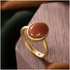 Pierścienie klastrowe Bague Ringen S925 Pierścień dla kobiet czysty solid sier 925 Biżuteria naturalny kamień szlachetny czerwony agat złoto platowane Renne Renvens Dhqph
