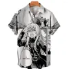 Casual shirts voor heren 3D Heren losse indrukwekkende geprinte Japanse manga -patroon korte mouwen plus size street heren