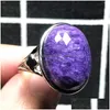Anillos de racimo Real Natural Purple Charoite Beads Ring para mujer Hombre Crystal 20X15Mm Sier Stone Joyería de moda ajustable Drop Delive Dhfky