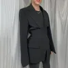 Kvinnors kostymer 2023 Fashion Autumn Women's Pure Color Temperament Suit Cardigan Lace-up midja LAPEL Slim Långärmad jacka Kvinnor