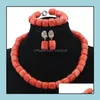 Orecchini Collana Set di gioielli da sposa piuttosto africani Perline di corallo arancione Perline nigeriane Cg006 Set di consegne a goccia Ot9Ij