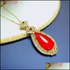 ペンダントネックレスGao Bing China Carnelian925Sier Inlaid Water Drop Petal Jade Necklaceクラビクルチェーンペンダント配達ジュエリーPendan Otndl