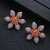 Stud Earrings Famous Flower For Women Wedding Cubic Zirconia Dubai Bridal Costume Jewelry Gift Summer Party E20362