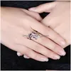 Cluster Rings Fashion Butterfly Amethyst Purple Crystal Zircon Diamonds Gemstones For Women Rose Gold Color Jewelry Bijoux Accessori Dhfyz