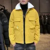 Hommes vers le bas hiver coréen court revers grande taille ample Simple couleur unie tout-match décontracté hommes outillage coton vêtements marée