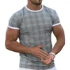 メンズTシャツ夏のファッション格子縞のヒップホップカジュアルショートスリーブTシャツポリエステルメンズアウトドアジョギングトレーニングストレッチ短袖