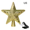 Christmas Decorations 3D LED Glitter Lighted Star Tree Toppers With Built-in Rotating Snowflake Projector Lights Xmas Festive Hollow