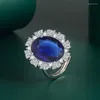 Bröllopsringar klassiska ovala kubiska zirkonier Öppen Resizable Finger Ring Luxury Silver Color Women's Promise Birthday Present