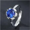 Cluster Ringe Mode Klassische Blaue Kristall Saphir Edelsteine Diamanten Für Frauen Weißgold Sier Farbe Schmuck Bague Zubehör Dro Dhaoj