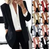 Costumes pour femmes Blazers femmes Ol Style solide à manches longues élégant costume bureau travail poches grande taille Blazer col en v ouvert devant cranté