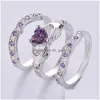 Cluster Rings 3 PCS Ring Set Elegant Women Heart Zircon Casual Party Engagement Wedding Drop Delivery Jewelry Dhicq