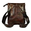Waist Bags Real Leather Men Fashion Casual Small Slim Messenger Shoulder Crossbody Bag Design Belt Pack Phone Pouch 8713-c