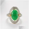 Кластерные кольца натуральный зеленый хетанский нефритовый кольцо 925 Sier Jadeite Chalcedony Amet Fashion Charm Gistery Gister