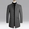 Herenjassen eenvoudige pure kleur voortreffelijke knopen Trench Coat Men Jacket Herfst Winter warm