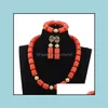 ￖrh￤ngen halsband vackra afrikanska br￶llop smycken set orange korallp￤rlor nigerianska p￤rlstav cg006 droppleveransupps￤ttningar ot9ij