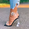 Sandales bout carré été femmes mode talons aiguilles transparents mince talon haut Zapatos Mujer