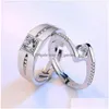 Cluster Rings 2Pcs/Set Classic Couple Wedding Engagement Ring Jewelry Crystal Elegant Women Valentine Day Gift Cubic Cz Drop Delivery Dhvd1