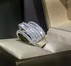 Cluster Ringe Luxus Schmuck 925 Sterling Silber Pave Weißer Saphir CZ Diamant Edelsteine Party Frauen Hochzeit Verlobungsband Ring
