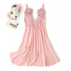 Женская одежда для сна Розовая кружевная рубашка Lady v-re-re-neck Nightwear Summer Nightdress Satin Cemise Nightgow