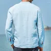 Mäns avslappnade skjortor 2023 Fashion Shirt Men's Loose Cotton Linen Pocket Solid Color Långärmad Silk