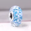 2PCS 925 Sterling Srebrne Niebieskie pole kwiaty Murano Szklane koraliki Dopasuj Pandora Charm Biżuter Naszyjniki