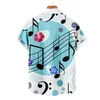 メンズカジュアルシャツ2023メンズハワイアン楽器カラフルなプリントシングルボタン用途半袖ビーチストリートウェア