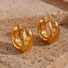 Hoop Earrings Round Square Geometric Bold Stainless Steel For Woman 18K Gold Plated Silver Color Hollow Chunky Hoops300F