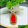 Pendentif Colliers Gao Bing Chine Carnelian925Sier Incrusté Goutte d'eau Pétale Jade Collier Clavicule Chainpendant Livraison Bijoux Pendan Otndl