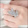 With Side Stones Butterfly Romantic Ring Fl Of Diamonds T Ladder Square Diamond Exquisite Light Luxury Group Shiny Party Fashion Dro Dhkcb
