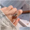 Band Rings Fashion Jewelry S925 Sterling Sliver Ring Cat Vintage Hollow Star Open Finger Drop Delivery DHMC9