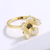 Hochzeit Ringe 2023 Handgemachte Emaille Blume Blütenblatt Für Frauen Luxus Gelb Gold Farbe Vintage Böhmen Party Schmuck