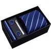 TIES TIES TIE SET العلامة التجارية الرجالية السببية Jacquard المنسوجة للرجال مناديل Cufflink Business مربع هدايا عالية الجودة مجموعات Necktie