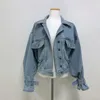 Women's Jackets Womens Pockets Denim Jeans Short Jacket Coats Punk Motorcycle Long Sleeves Slim Fit Blue 2Colors 2023 Fashion