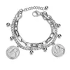 Link Bracelets Chain Cross Bracelet For Men Women Gold Silver Heart Coin Variety Trend Titanium Steel Double Layer Charm GF