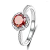 Anneaux de mariage Mode Luxe Femmes Engagement Bijoux Cz Cristal Zircon Femelle Doigt Fleur Rose Rouge Violet