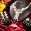 Halskette Ohrringe Set Siscathy Luxus Zirkon Blume Wunderschöne Hochzeit Schmuck Für Frauen Weibliche Party Kleid Zubehör