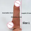 미용 품목 19.5cm Strapon Dildos 현실적인 실리콘 슬라이딩 포피 성인 성인 섹시한 장난감 암컷 자위 질 자극