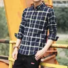 Men's Casual Shirts 2023 Autumn Mens Vintage Plaid Long Sleeve Slim-fit Youthful Checkered Shirt Button-down Clothing