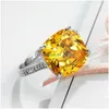 Cluster Rings Anillos Yuzuk 925 Sterling Sier Yellow Rec Topaz Engagement For Women Female Luxury Party Gift Wedding Jewelry Drop De Dhgs0