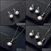 Earrings Necklace Wedding Jewelry Set For Women Rhinestone Butterfly Imitation Pearl Party Sets Drop Delivery Dhso3