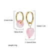 Boucles d'oreilles créoles bohême coeur rond pierre naturelle boucle d'oreille couleur or acier inoxydable petit cercle pour femmes mode bijoux cadeau