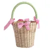 Evening Bags 2023 Ladies Handbag Summer Beach Small Tote Bow Children Bucket Bag Cute Rattan Basket Little Girl Wicker Weave