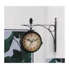 Horloges murales Horloge Vintage avec station de style antique en métal double face suspendue pour la décoration de la maison Livraison directe Jardin DH1R0