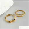 Cluster Rings Gold Color Titanium Steel Bowknot Design Finger Pearl For Woman Cute Imitation Simple Ring Valentines Day Gift Drop De Dhnpr